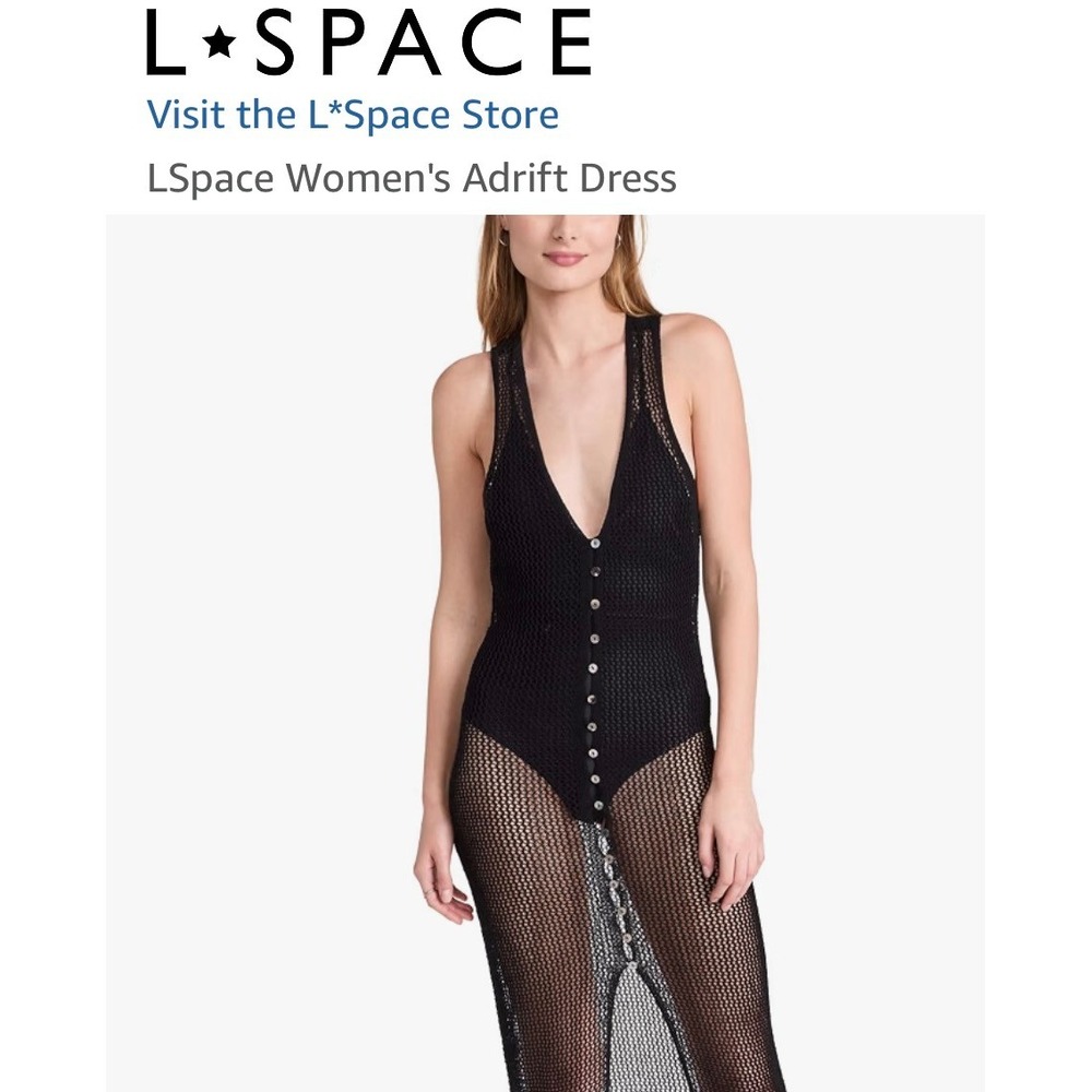 L*Space Adrift Dress Black Crochet Maxi Button Down Cover Up Medium